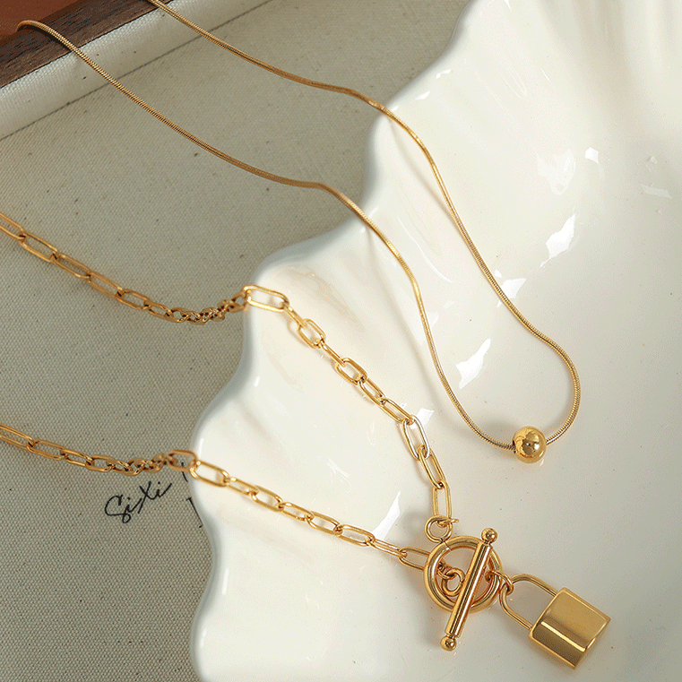 1 piece simple series simple geometric stainless steel  gold plated women layered necklaces Picture5