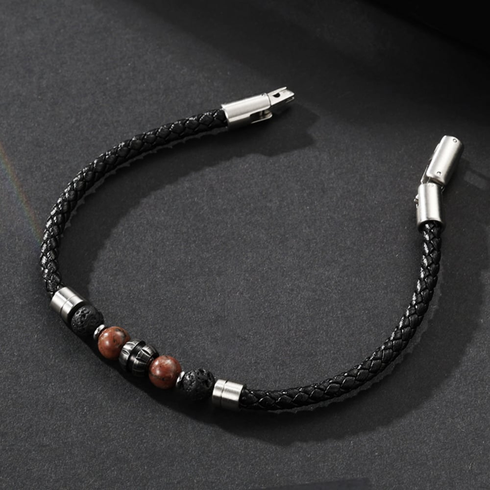 1 paio di braccialetti da uomo in pelle con perline retrò, semplici e naturali h5Immagine4