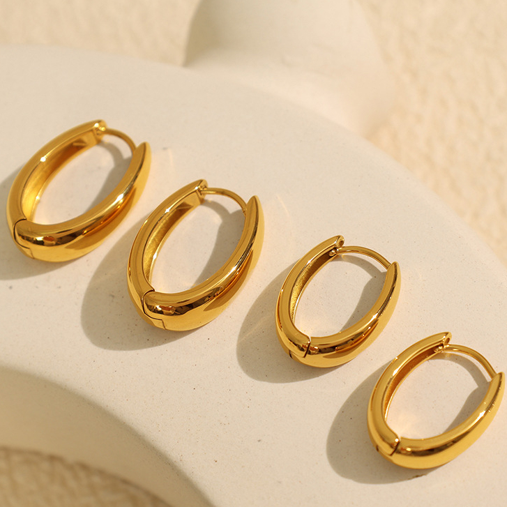1 pair simple series classic solid color stainless steel  gold plated women hoop earrings h5Picture4