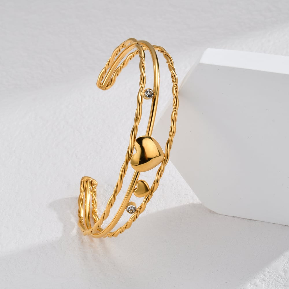 1 pezzo serie romantica cuore retrò acciaio inossidabile placcato oro  braccialetti da donna Immagine2