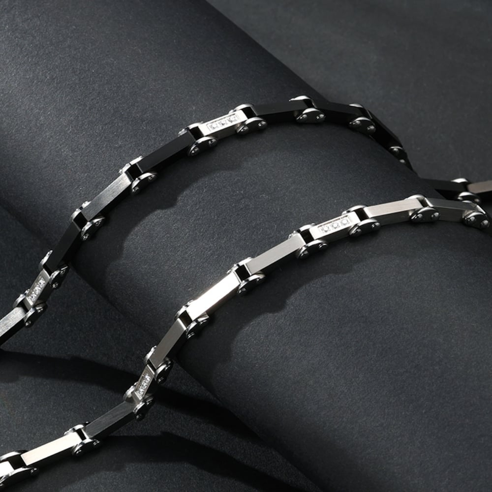 1 paio di braccialetti da uomo in acciaio inossidabile con motivo geometrico semplice della serie Simple h5Immagine5