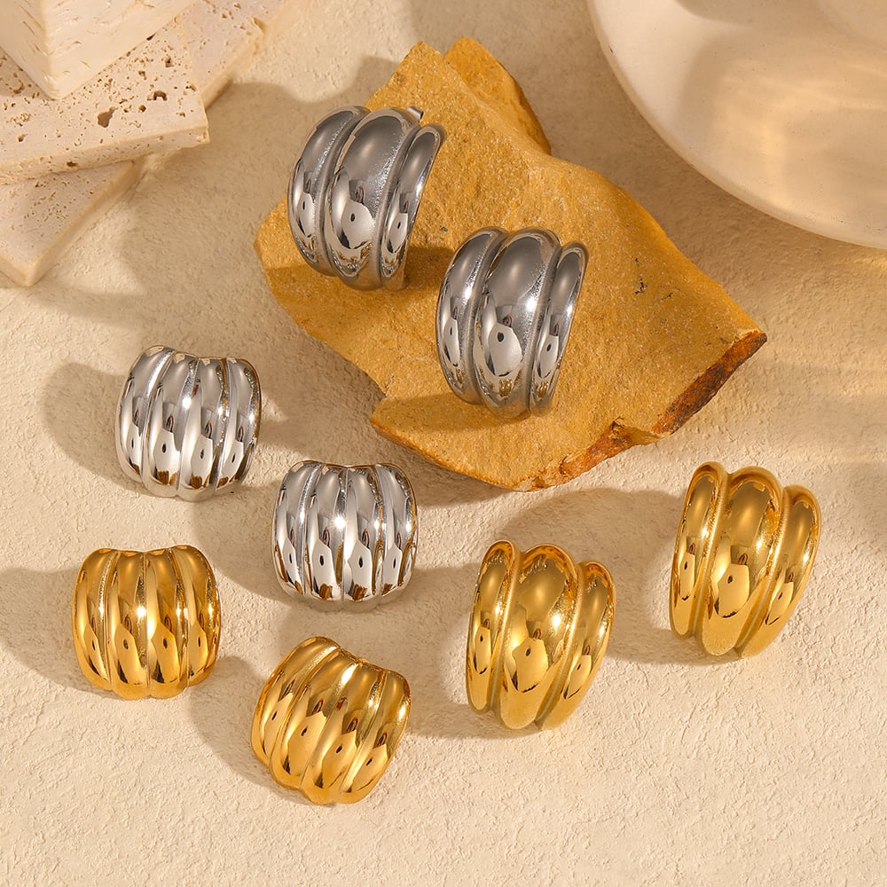 1 pair simple series simple geometric stainless steel  gold plated women stud earrings Picture3