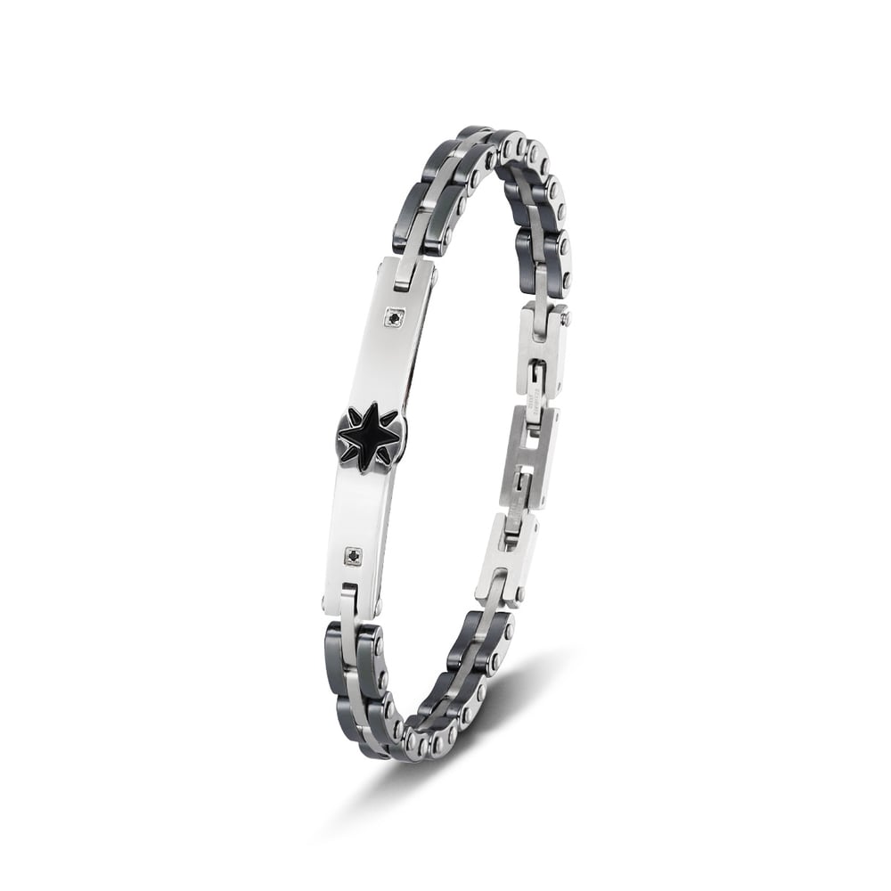 1 paio di braccialetti da uomo in acciaio inossidabile con motivo geometrico semplice della serie Simple h5Immagine2