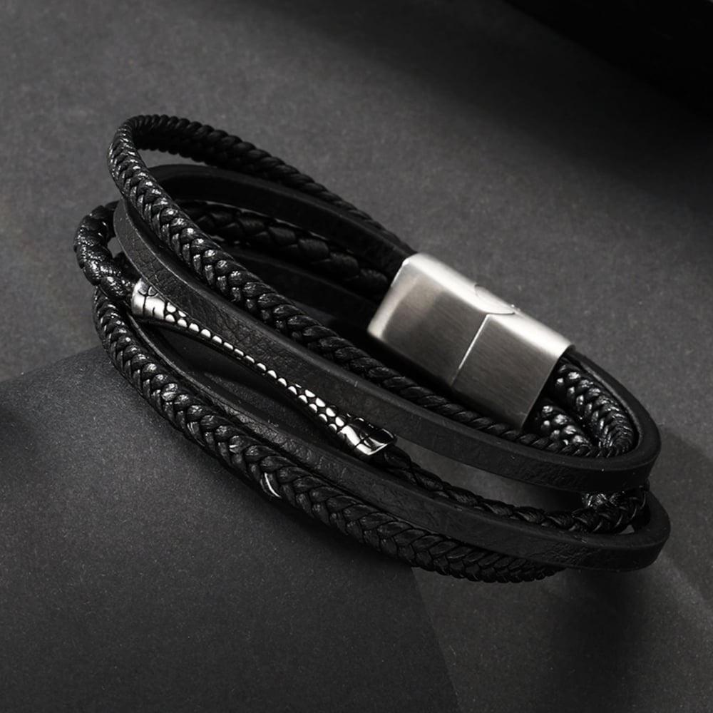 1 paio di braccialetti da uomo in pelle geometrica retrò della serie Simple h5Immagine2