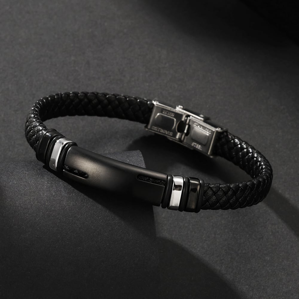 1 paio di braccialetti da uomo in pelle geometrica semplice della serie Simple Immagine3