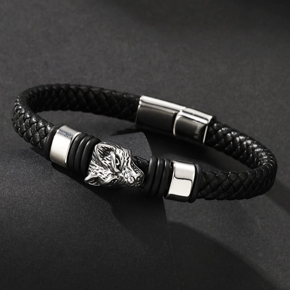 1 paio di braccialetti da uomo in pelle animale retrò della serie Simple h5Immagine4