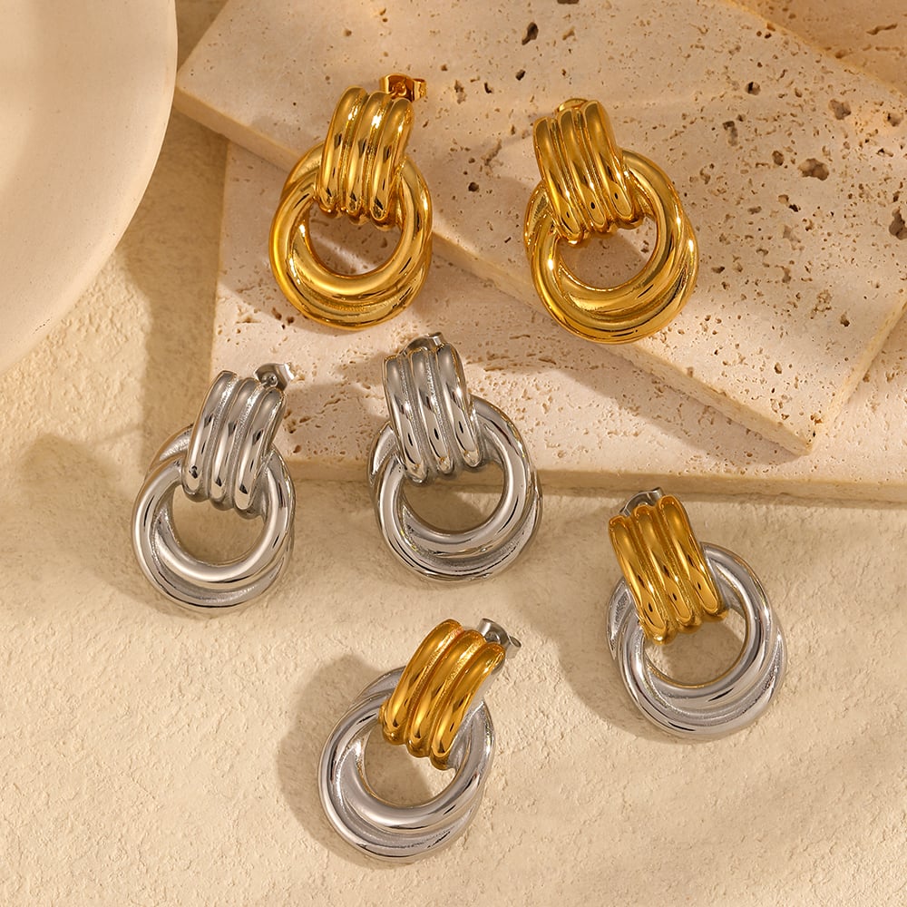 1 pair simple series daily stainless steel  gold plated women stud earrings Picture3