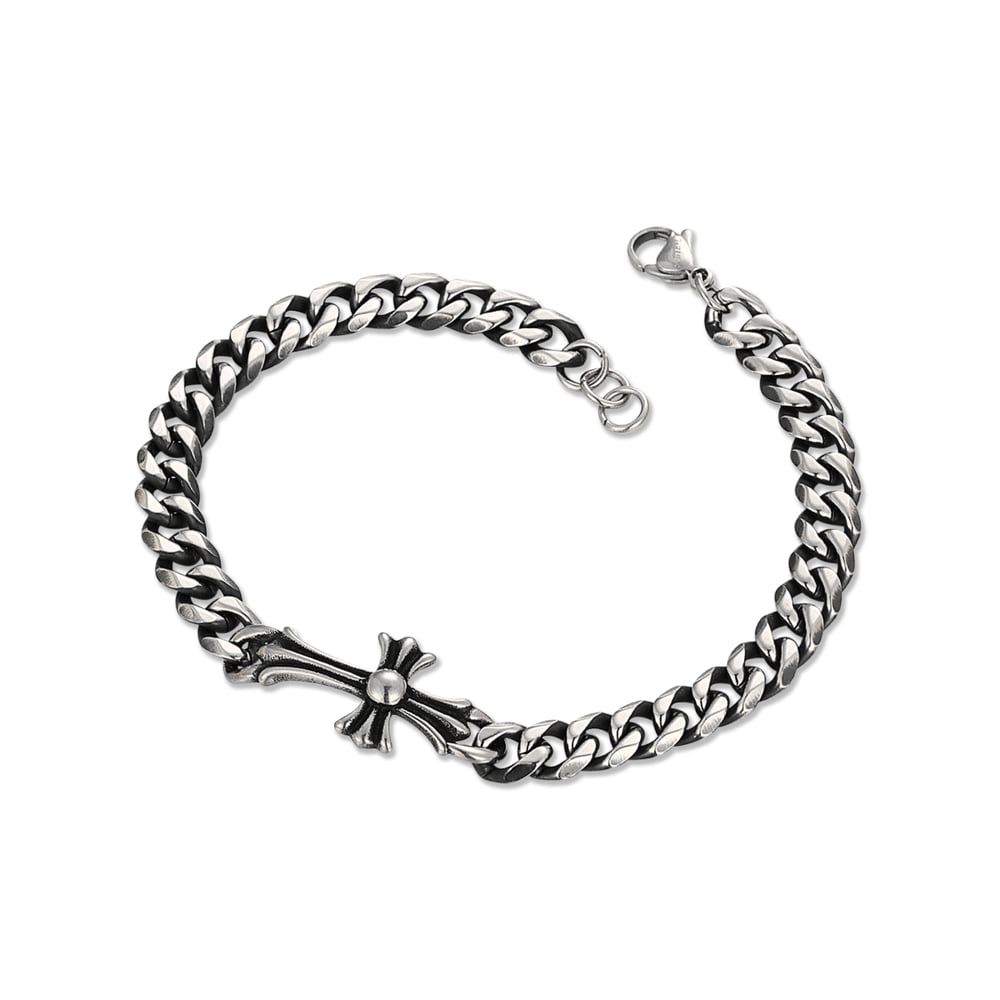 1 paio di bracciali da uomo in acciaio inossidabile con croce punk della serie Simple h5Immagine2