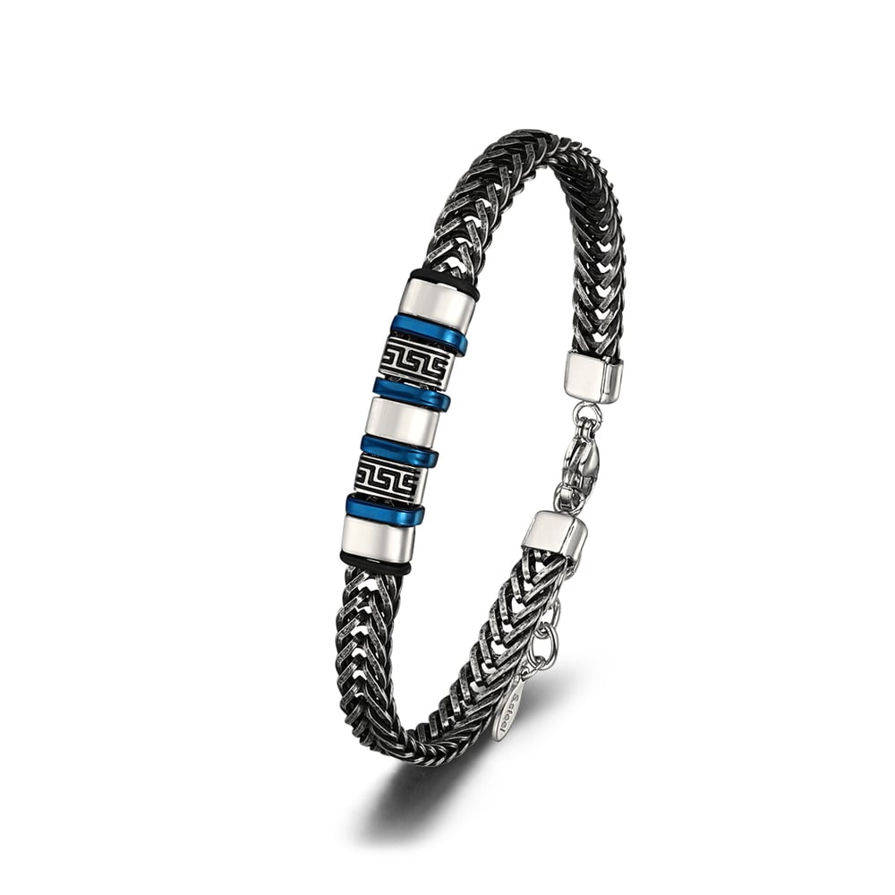 1 paio di bracciali da uomo in acciaio inossidabile con motivo geometrico retrò, serie semplice h5Immagine2