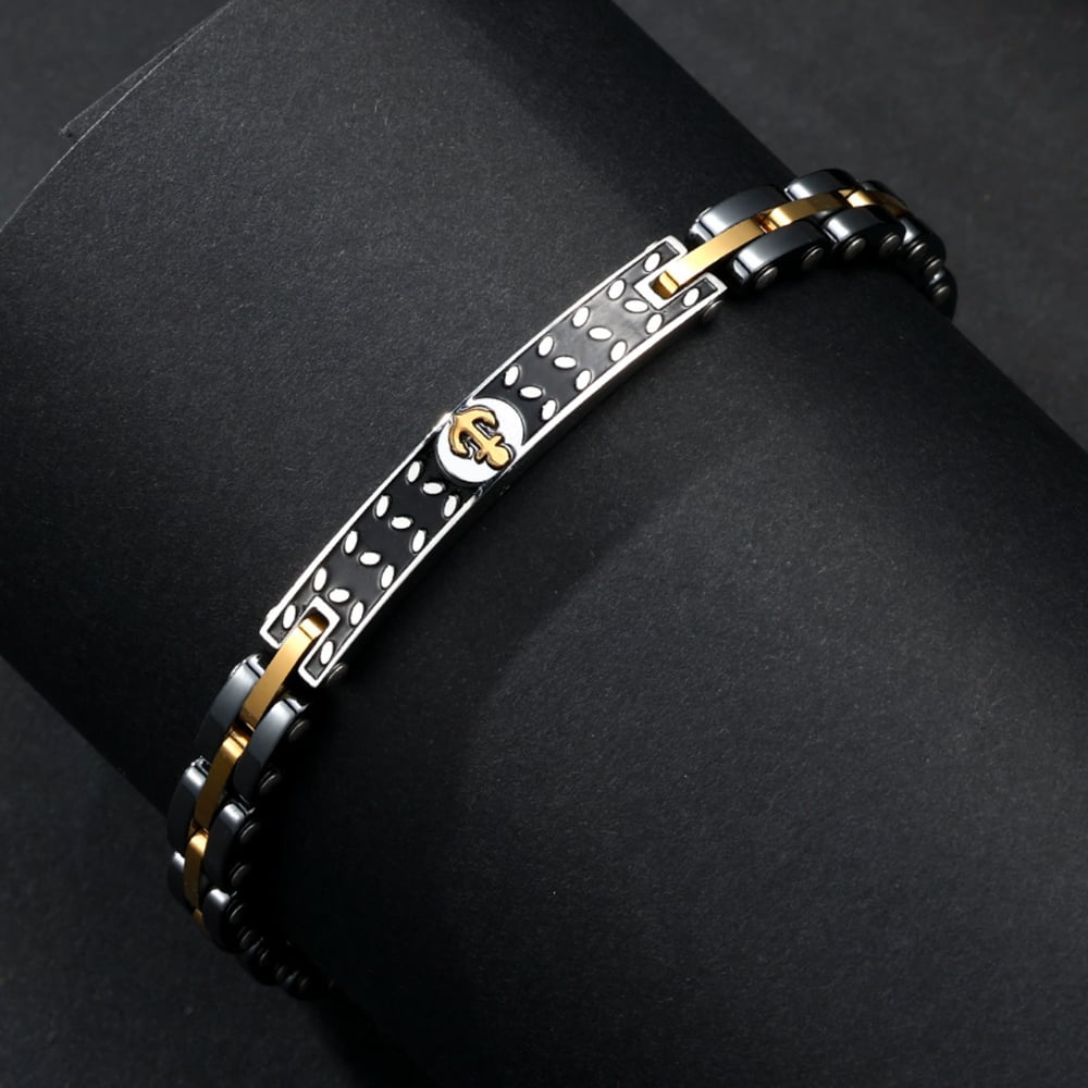 1 paio di bracciali da uomo in acciaio inossidabile con motivo geometrico retrò, serie semplice h5Immagine3