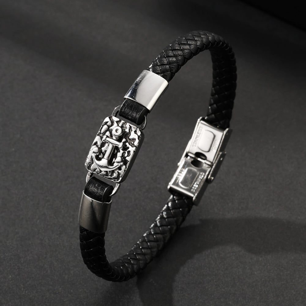 1 paio di bracciali da uomo in pelle geometrica retrò della serie etnica Immagine3