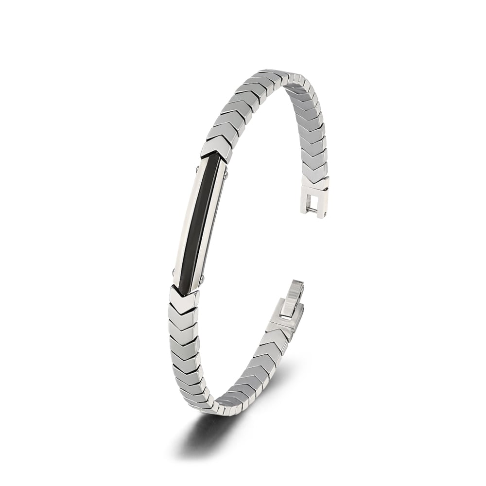 1 paio di braccialetti da uomo in acciaio inossidabile con motivo geometrico semplice della serie Simple h5Immagine2