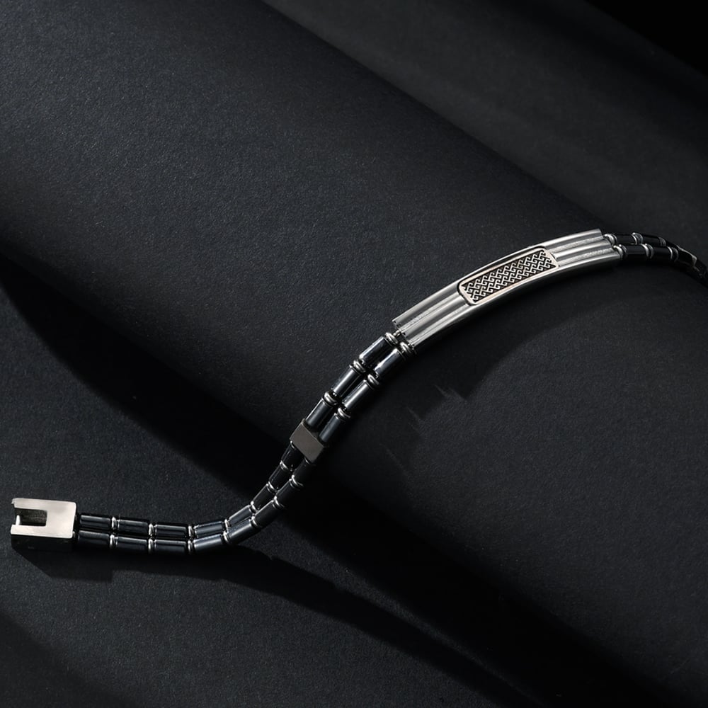 1 paio di braccialetti da uomo in acciaio inossidabile con motivo geometrico semplice della serie Simple h5Immagine4