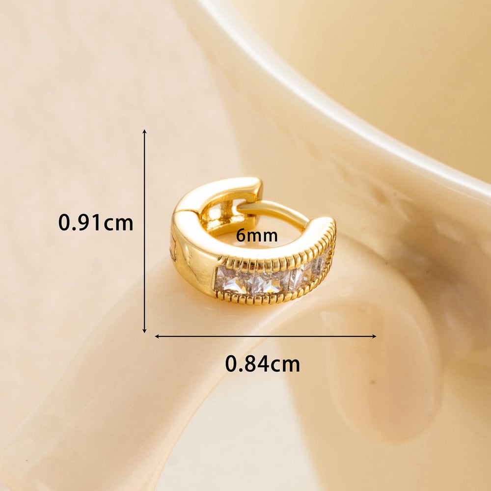 1 pezzo di orecchini a cerchio da donna in zircone, semplici, classici, geometrici, in rame, senza placcatura Immagine5