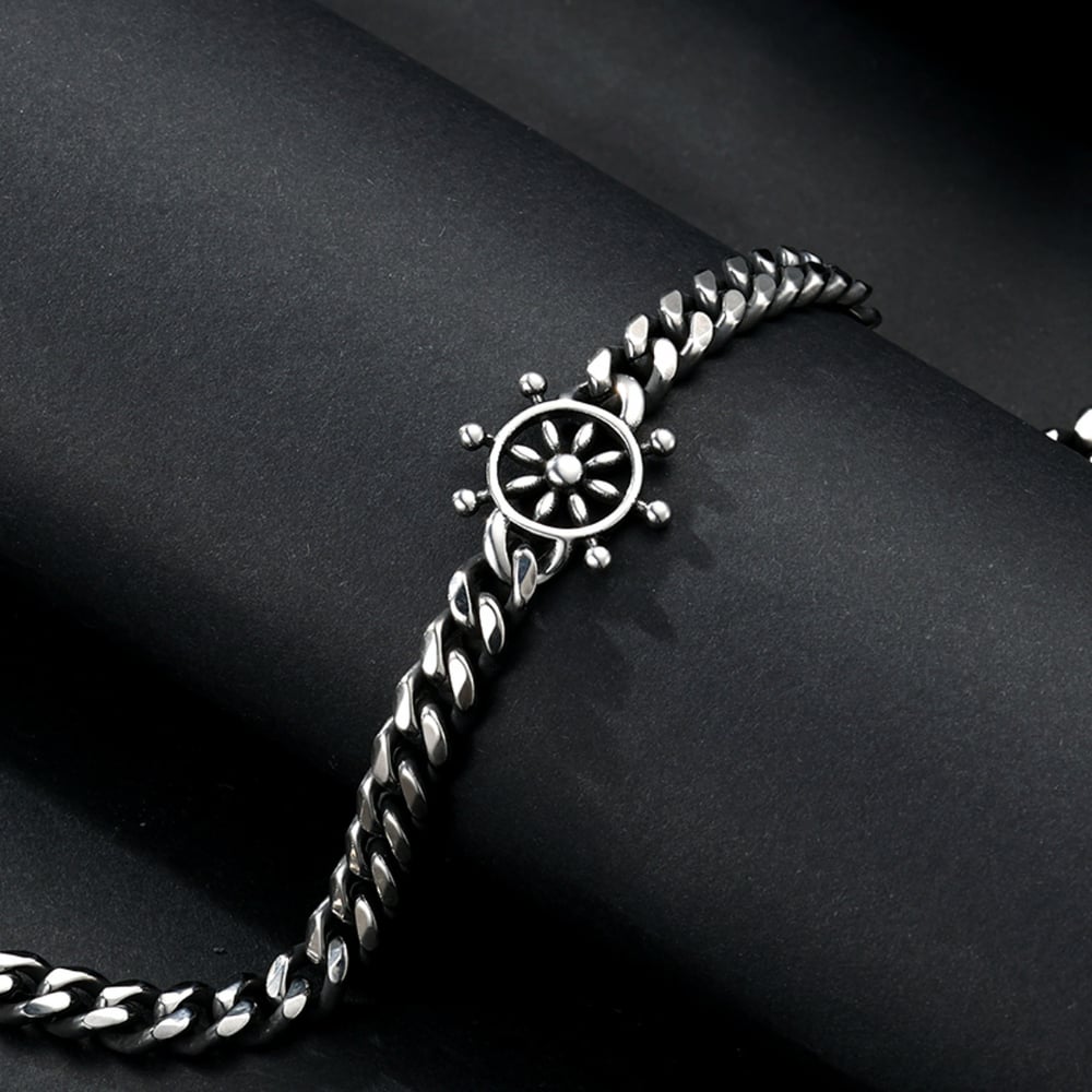 1 paio di bracciali da uomo in acciaio inossidabile con motivo geometrico casual, serie semplice Immagine4