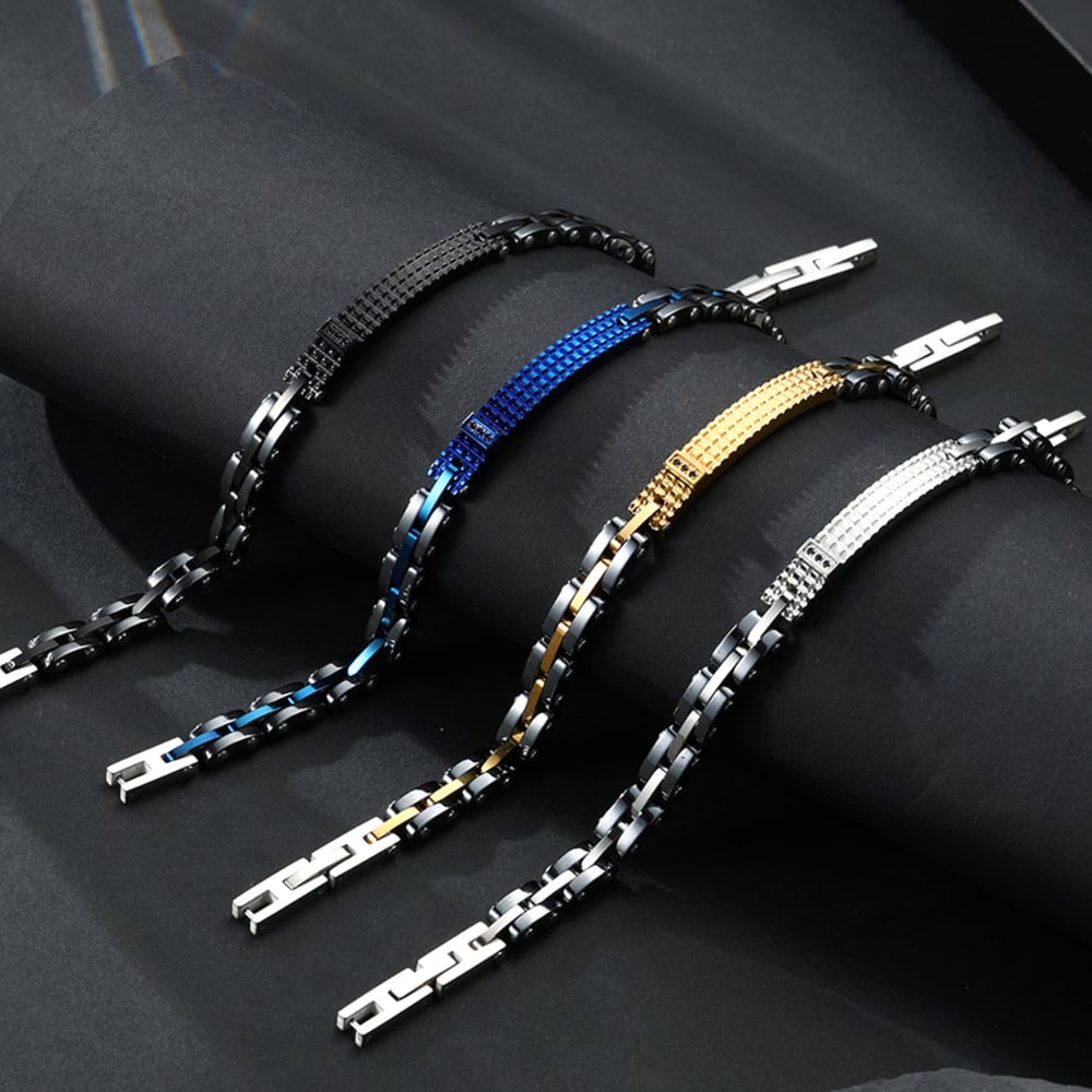 1 paio di bracciali da uomo in acciaio inossidabile con motivo geometrico retrò, serie semplice h5Immagine7