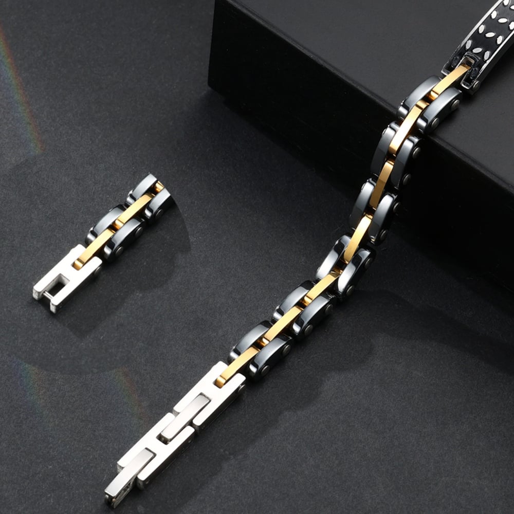 1 paio di bracciali da uomo in acciaio inossidabile con motivo geometrico retrò, serie semplice h5Immagine2