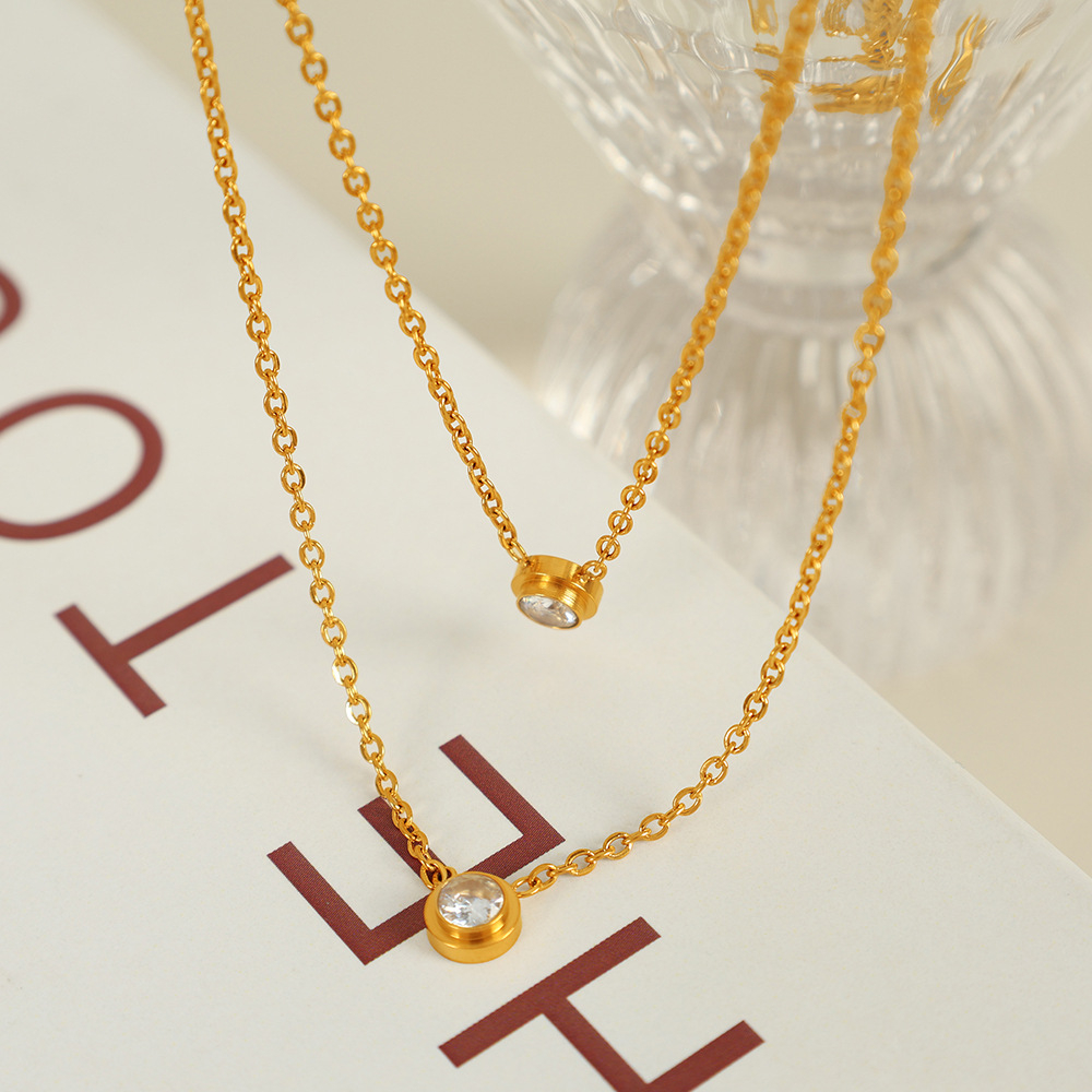 1 piece simple series simple geometric stainless steel  gold plated zircon women pendant necklaces Picture3