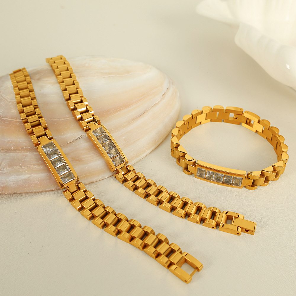 1 piece simple series retro geometric stainless steel  gold plated zircon women chain bracelets Picture8