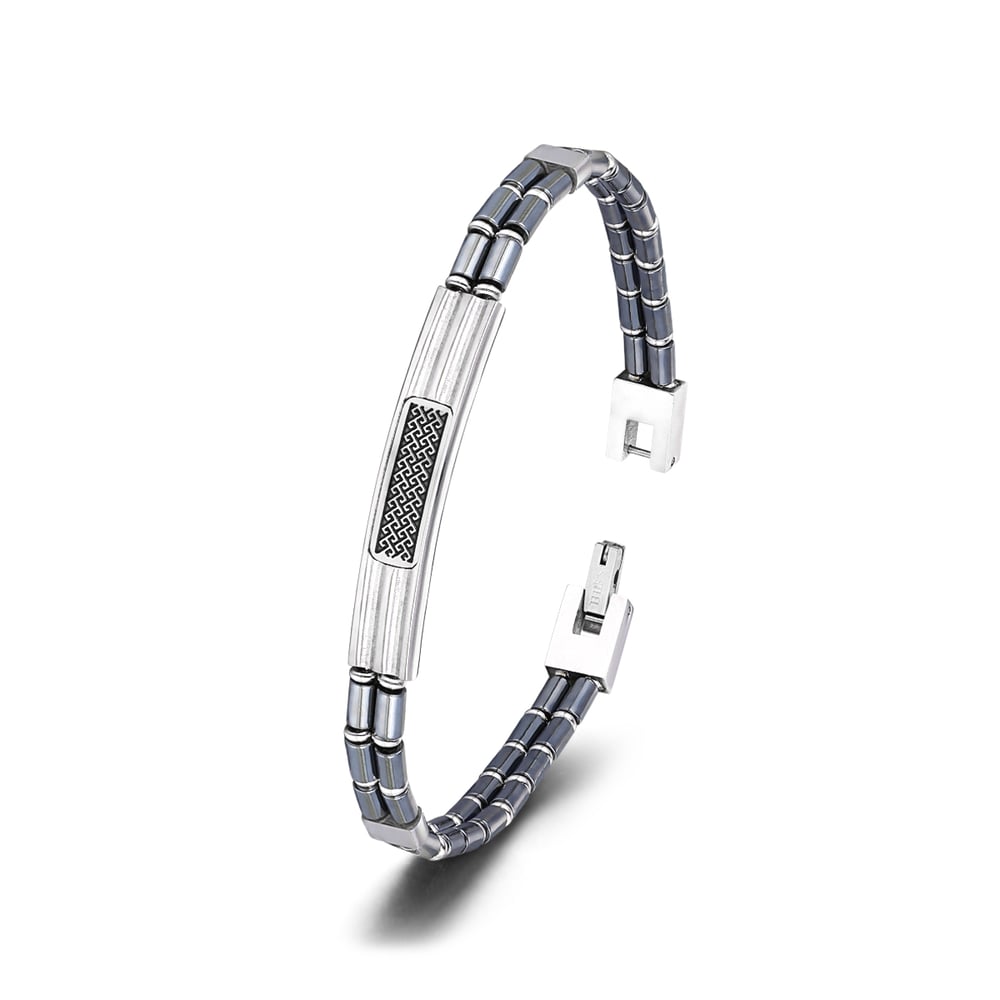 1 paio di braccialetti da uomo in acciaio inossidabile con motivo geometrico semplice della serie Simple h5Immagine2