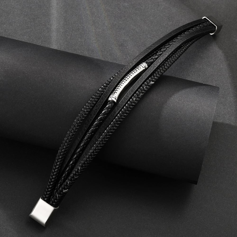 1 paio di braccialetti da uomo in pelle geometrica retrò della serie Simple h5Immagine4