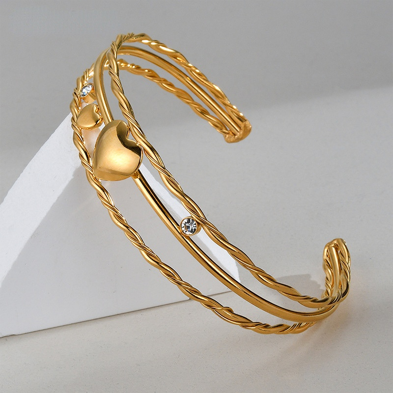 1 pezzo serie romantica cuore retrò acciaio inossidabile placcato oro  braccialetti da donna Immagine3