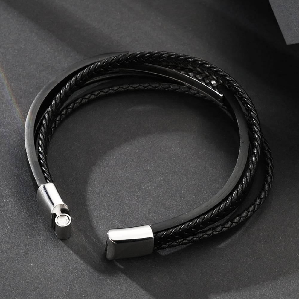 1 paio di braccialetti da uomo in pelle geometrica retrò della serie Simple Immagine4