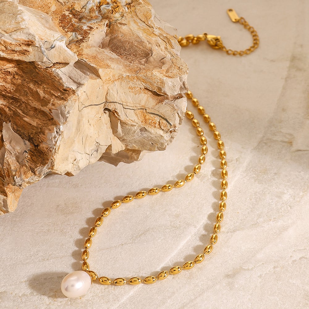1 piece classic series retro beads stainless steel  gold plated artificial pearl women pendant necklaces h5Picture6