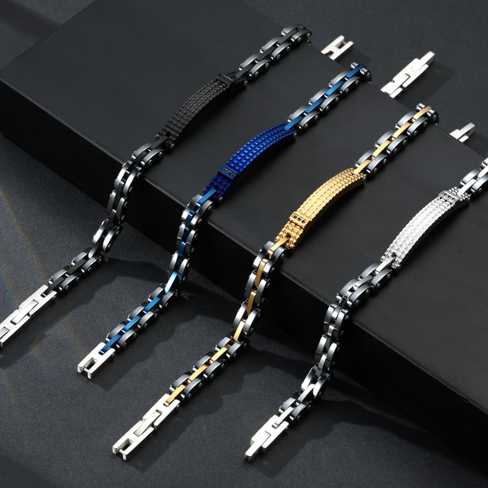 1 paio di bracciali da uomo in acciaio inossidabile con motivo geometrico retrò, serie semplice h5Immagine6