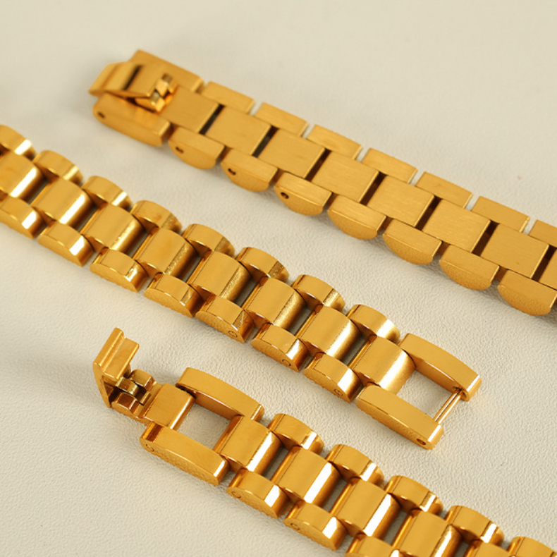 1 piece simple series retro geometric stainless steel  gold plated zircon women chain bracelets Picture7