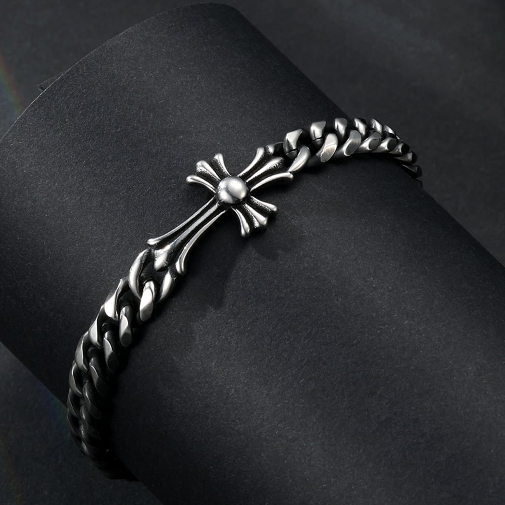 1 paio di bracciali da uomo in acciaio inossidabile con croce punk della serie Simple h5Immagine3