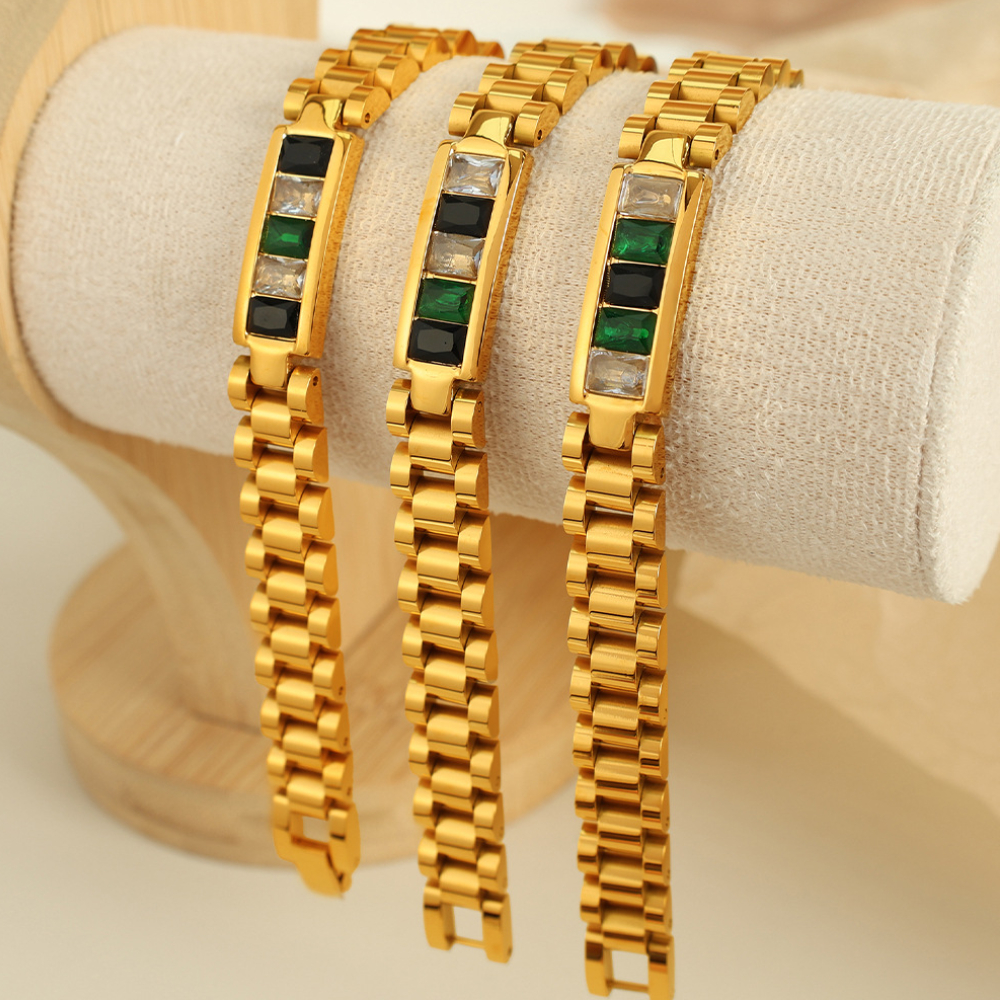 1 piece simple series retro geometric stainless steel  gold plated zircon women chain bracelets Picture5