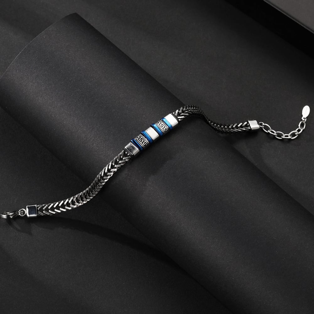 1 paio di bracciali da uomo in acciaio inossidabile con motivo geometrico retrò, serie semplice h5Immagine5