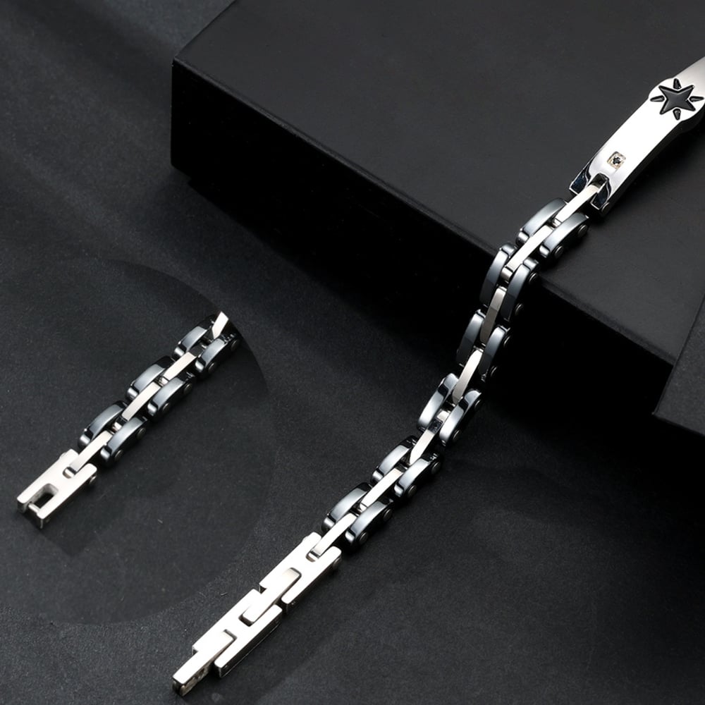 1 paio di braccialetti da uomo in acciaio inossidabile con motivo geometrico semplice della serie Simple h5Immagine4