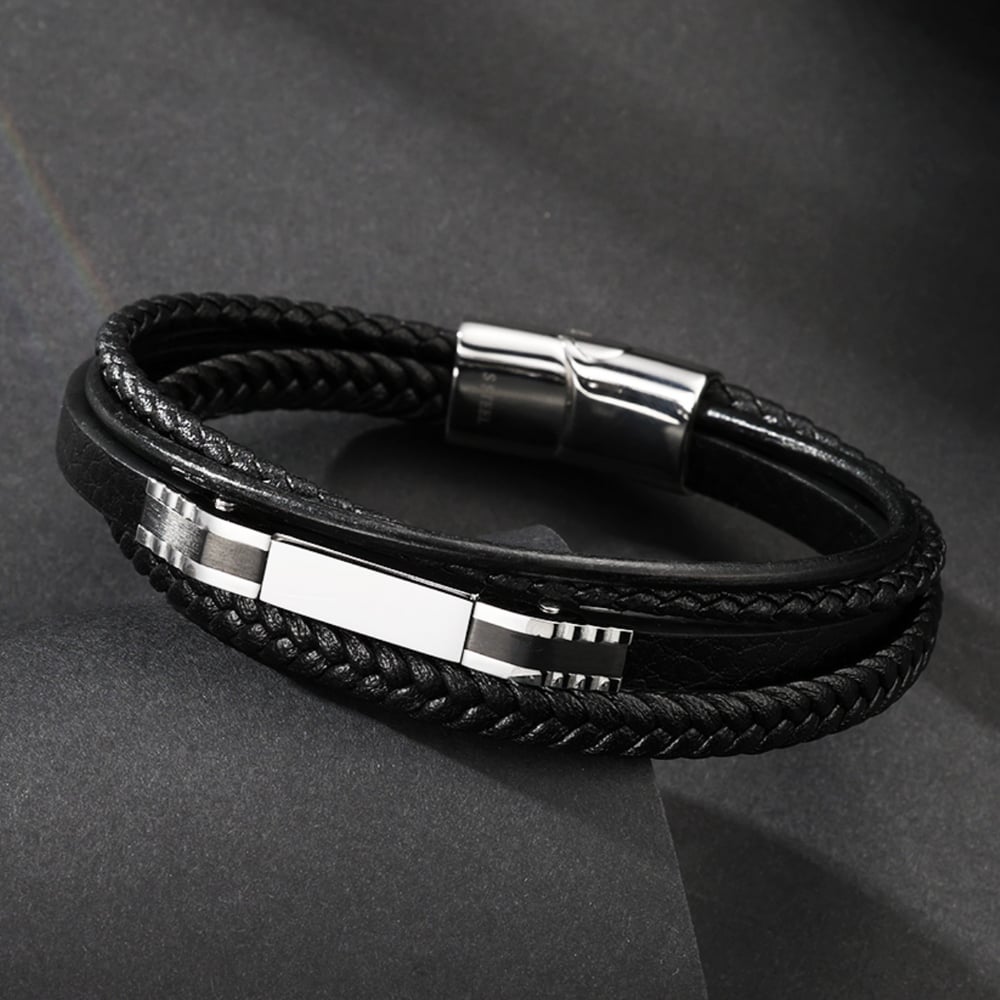 1 paio di braccialetti da uomo in pelle geometrica retrò della serie Simple Immagine3