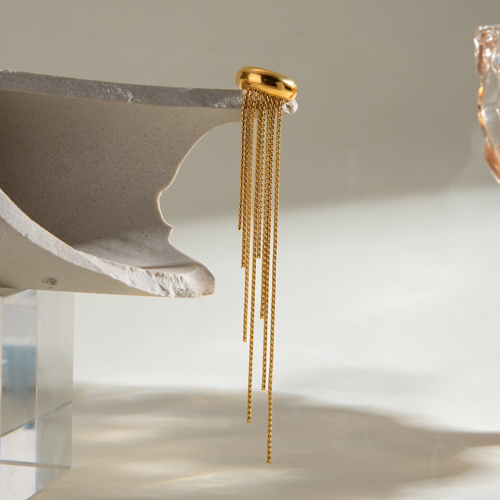 1 pair simple series retro tassel stainless steel  gold plated women clip-on earrings Picture5