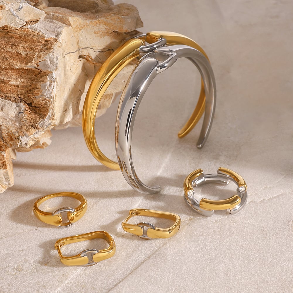 1 piece simple series daily geometric stainless steel  gold plated women bangles h5Picture3