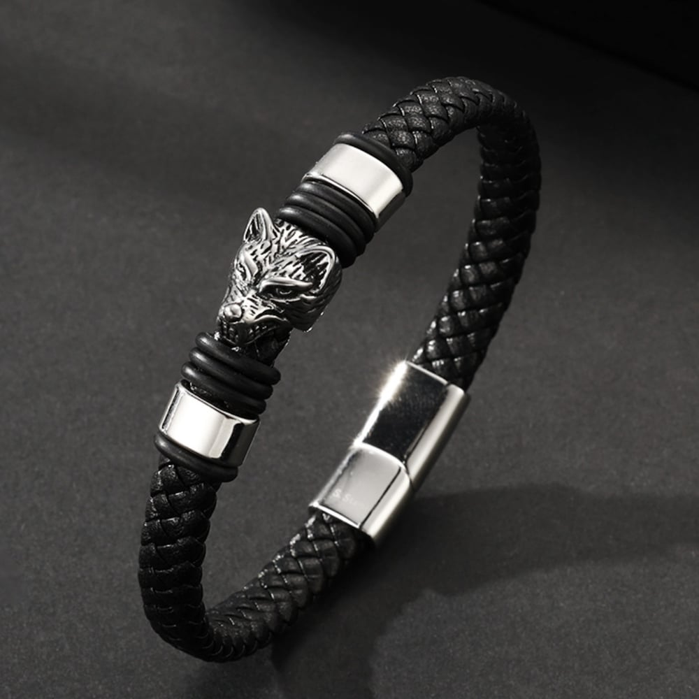 1 paio di braccialetti da uomo in pelle animale retrò della serie Simple h5Immagine3