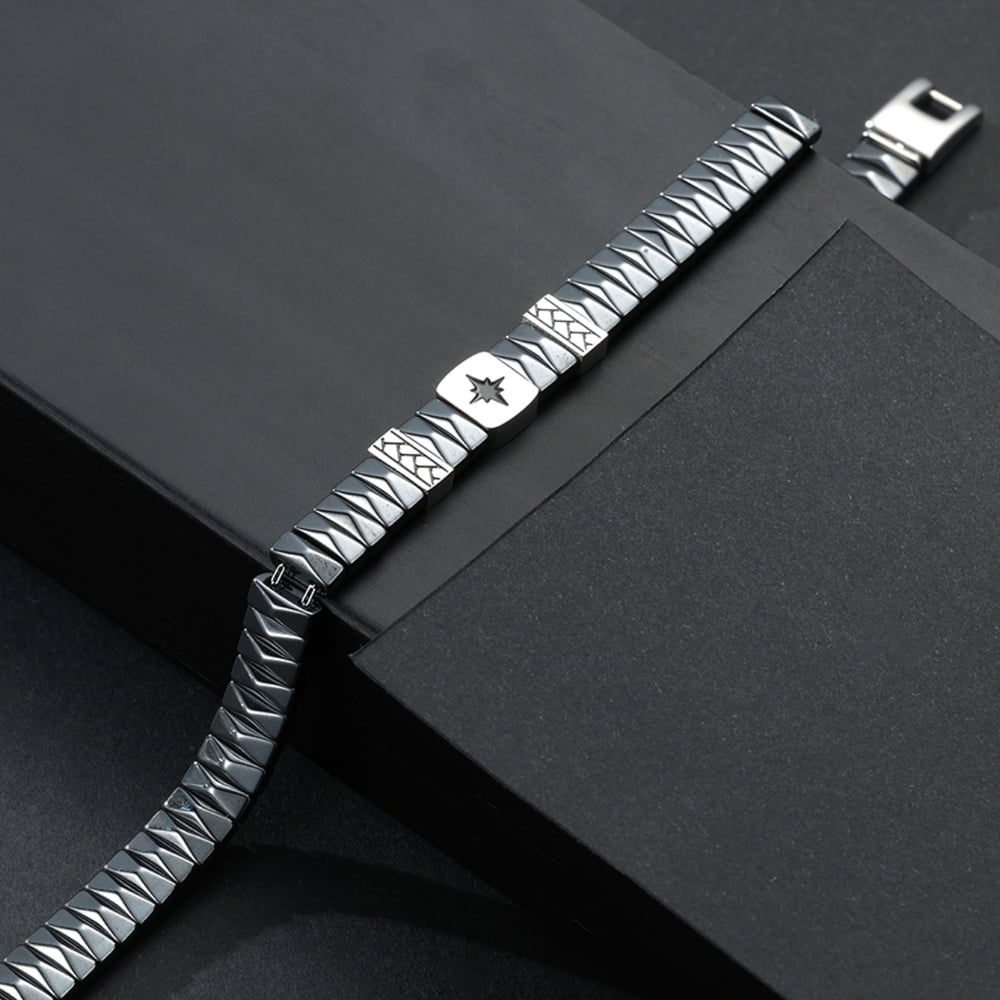 1 paio di braccialetti da uomo in acciaio inossidabile con motivo geometrico semplice della serie Simple h5Immagine3