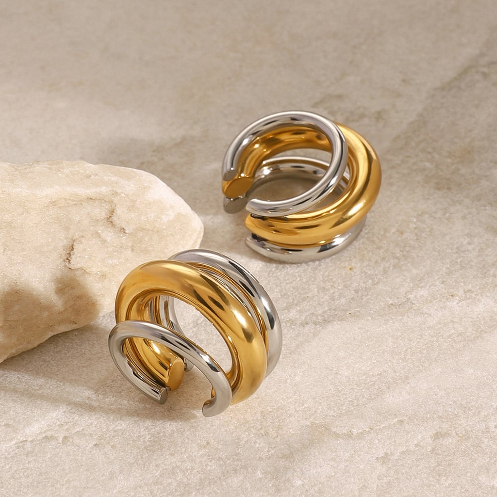 1 pair simple series casual patchwork stainless steel  gold plated women clip-on earrings h5Picture3