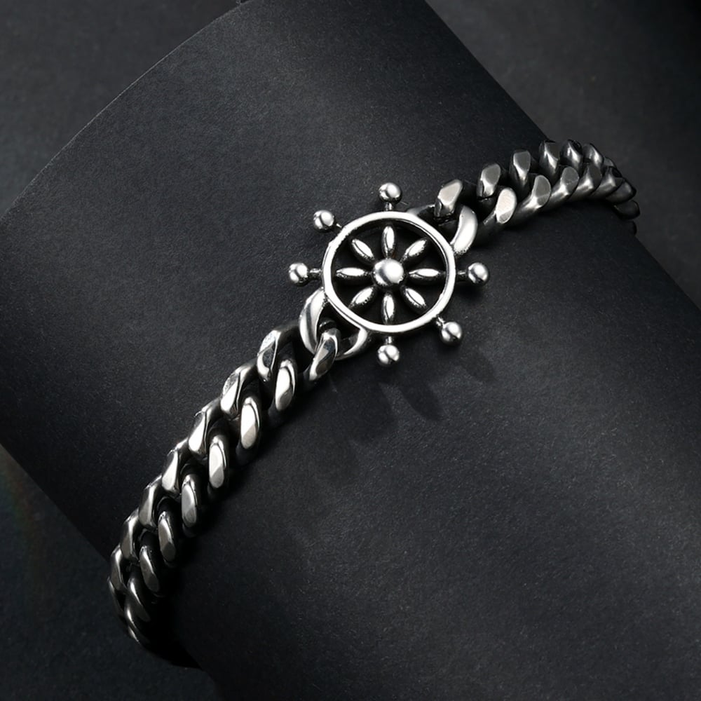 1 paio di bracciali da uomo in acciaio inossidabile con motivo geometrico casual, serie semplice Immagine3