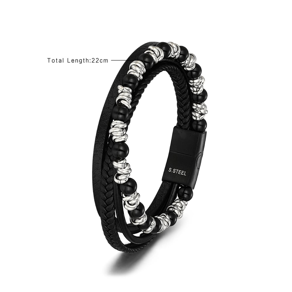 1 paio di braccialetti da uomo in pelle con perline retrò, semplici e naturali Immagine5