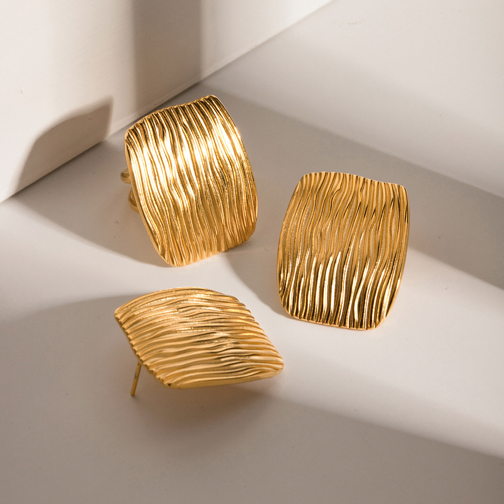 1 pair simple series  quadrilateral stainless steel  gold plated women single rings Picture6