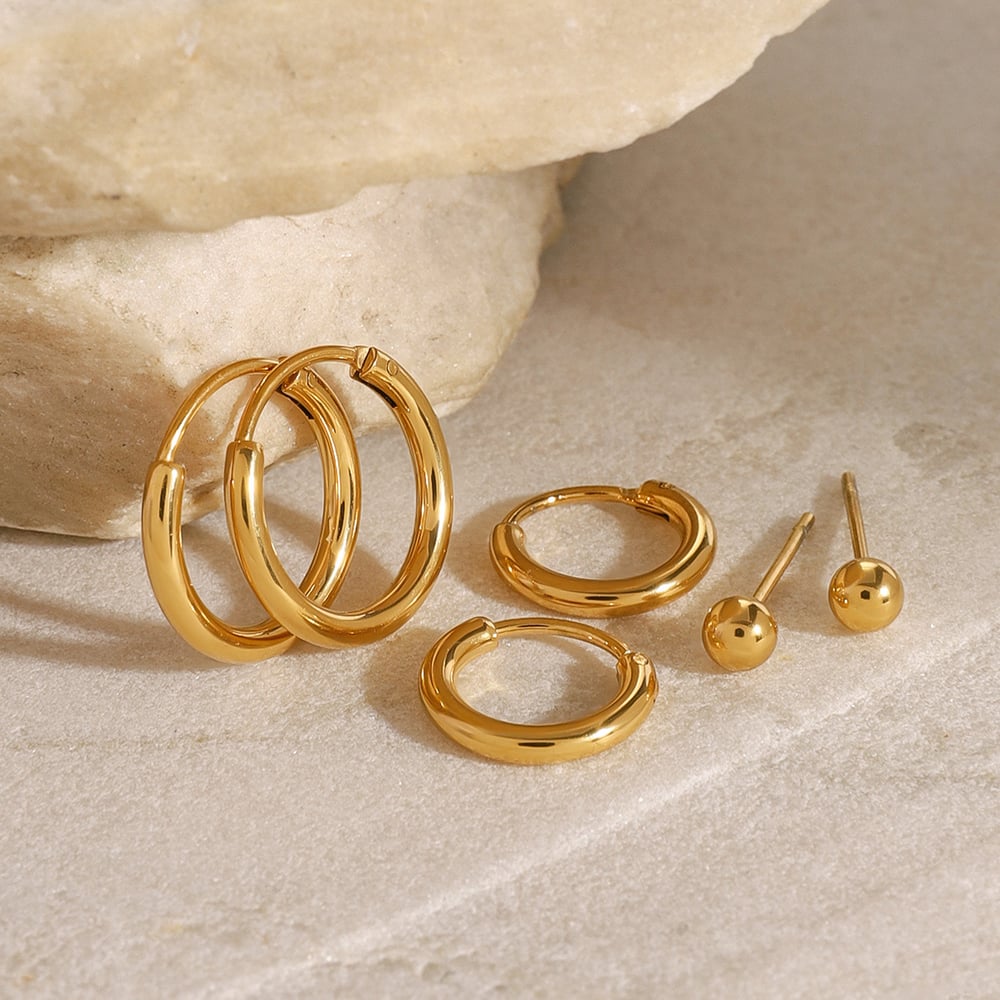 1 Set Daily Annular Stainless Steel Gold Plated Women's Earrings Set h5Picture5