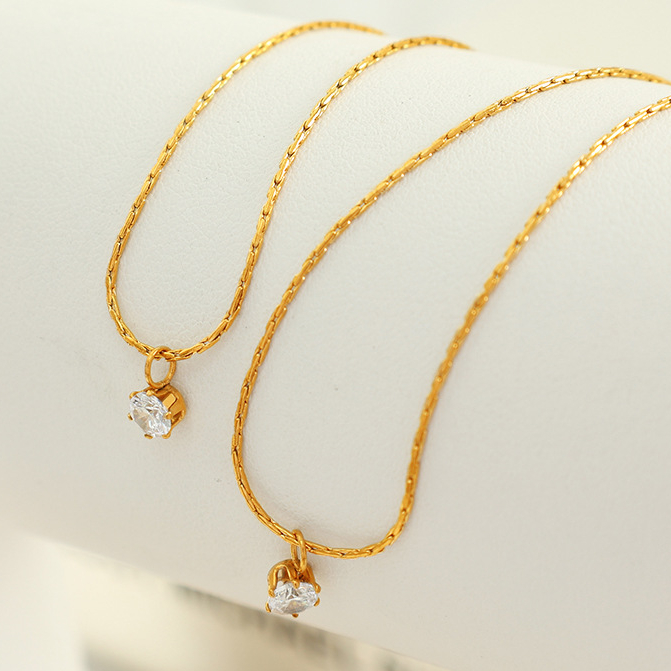 1 piece simple series simple geometric stainless steel  gold plated zircon women layered necklaces Picture6