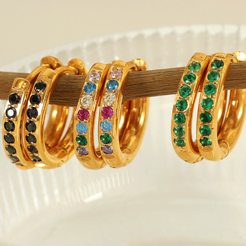 1 pair simple series classic geometric stainless steel  gold plated zircon women hoop earrings Picture7