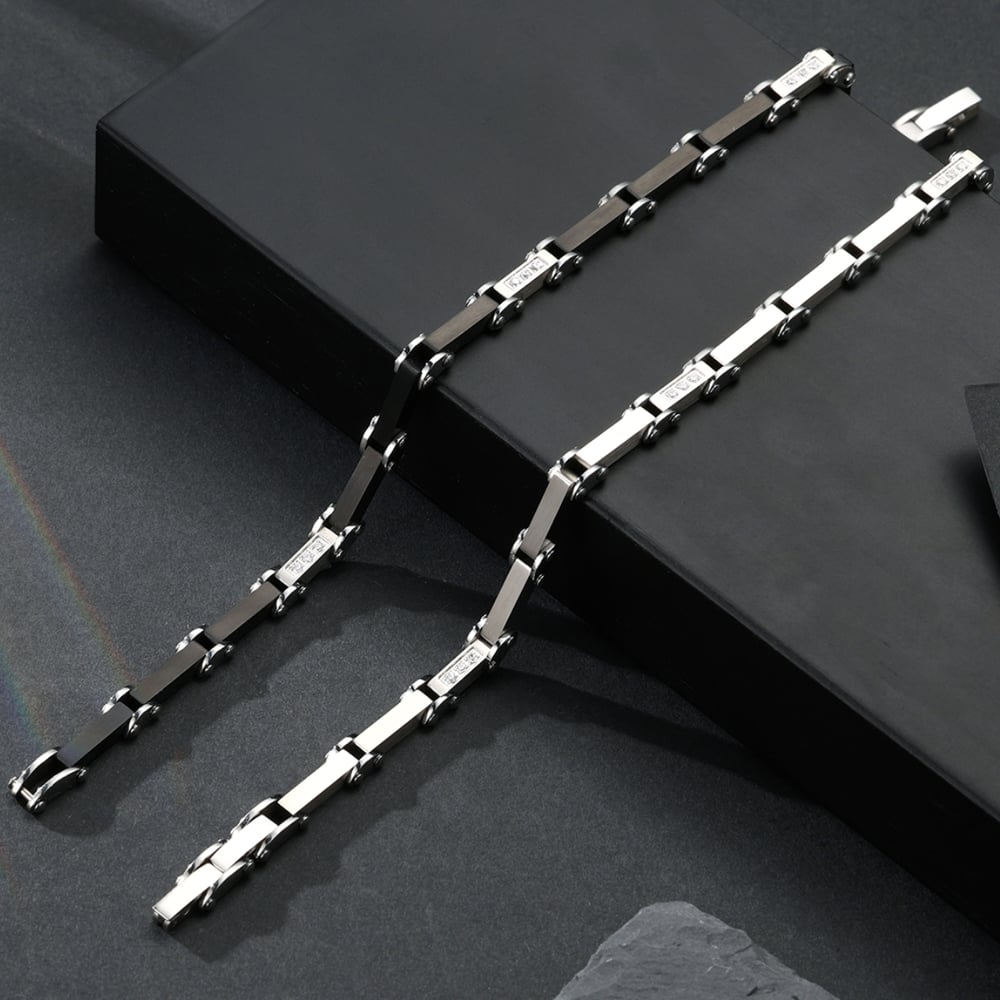 1 paio di braccialetti da uomo in acciaio inossidabile con motivo geometrico semplice della serie Simple h5Immagine4