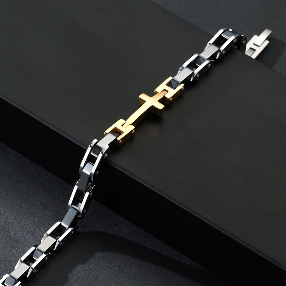 1 paio di bracciali da uomo in acciaio inossidabile con croce semplice della serie Simple h5Immagine3