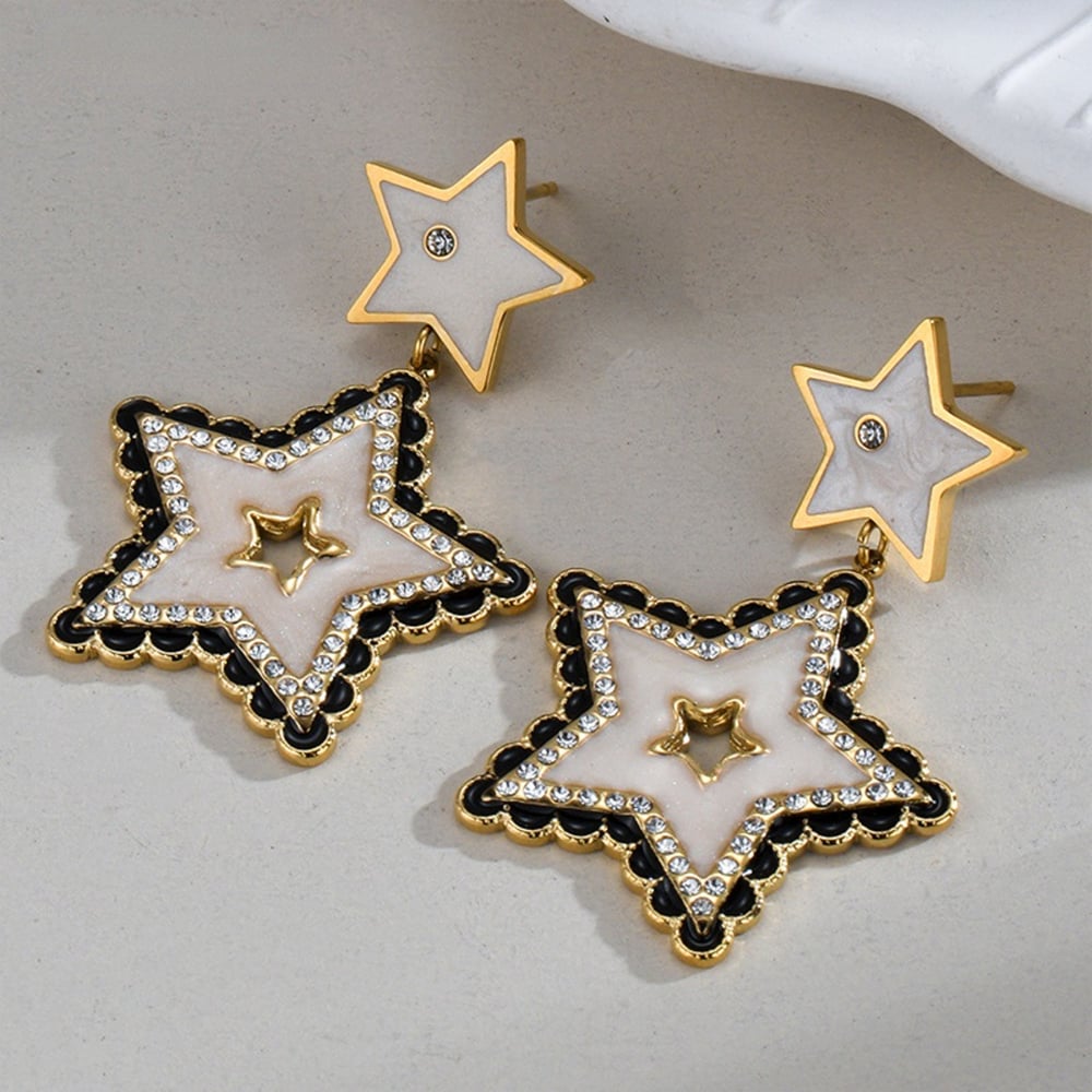 1 Paar Simple Series Klassische geometrische Edelstahl 18 Karat vergoldet Strass Damen Tropfen Ohrringe h5Bild2