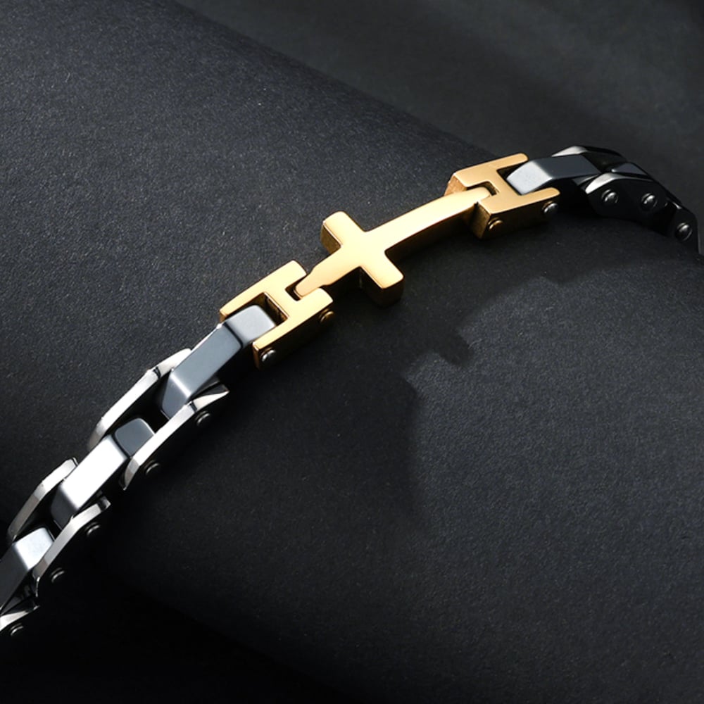 1 paio di bracciali da uomo in acciaio inossidabile con croce semplice della serie Simple h5Immagine5